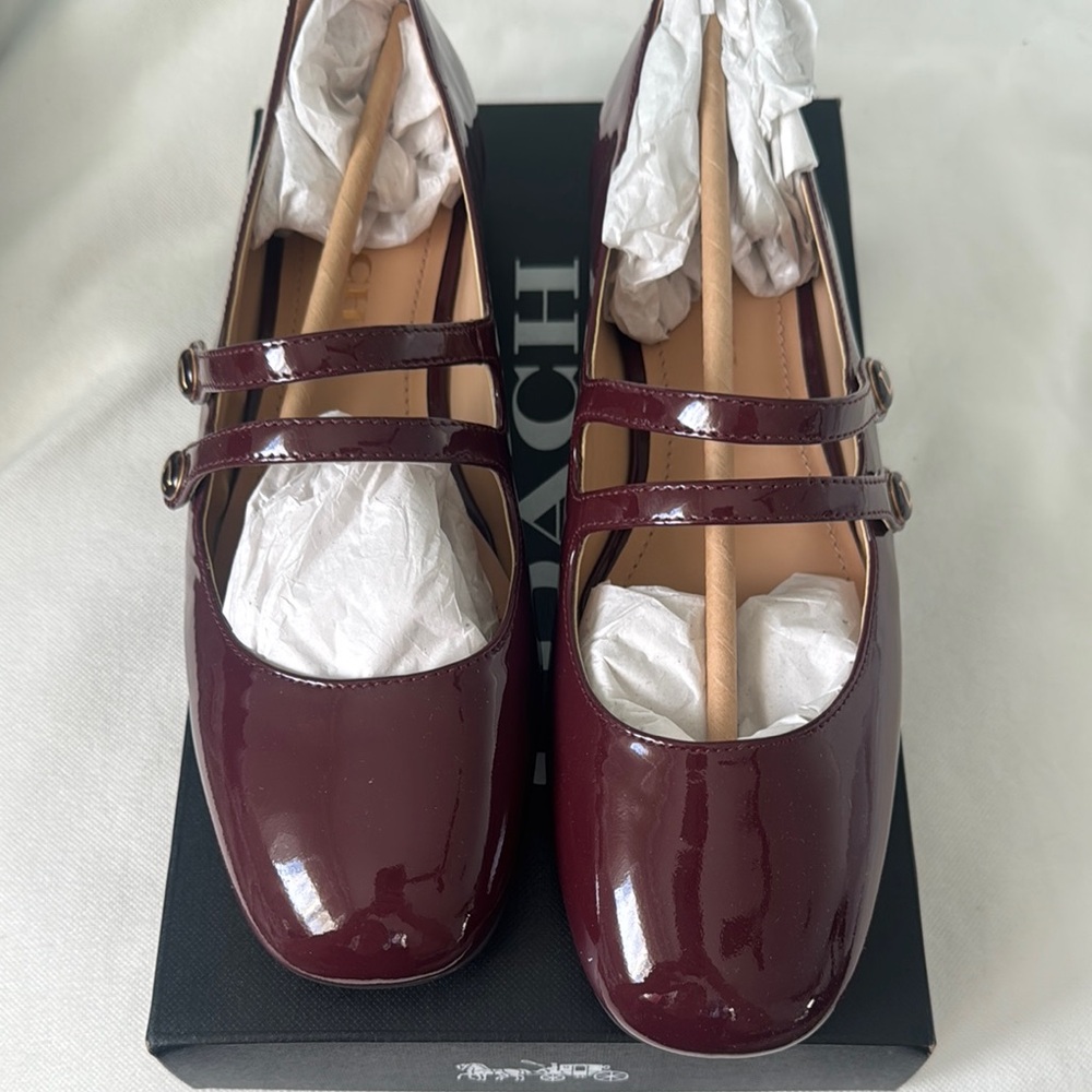 NWT Coach Winley Patent Leather Mary Jane Ballet Flat Merlot Burgundy Red Size 8